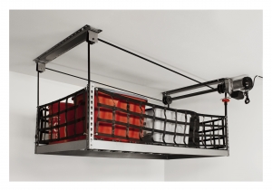 Garage storage lift up near the ceiling.
