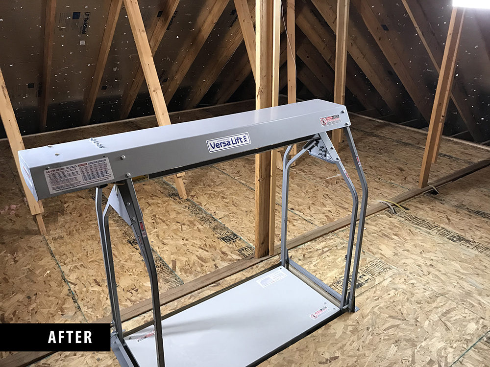 An attic lift in an attic.