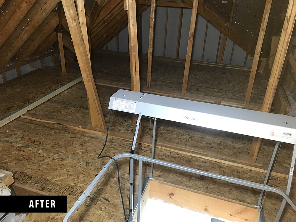 Attic lift in an attic space.